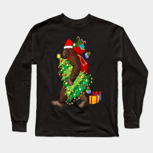 Christmas Tree Bigfoot Squatching Through The Snow Long Sleeve T-Shirt